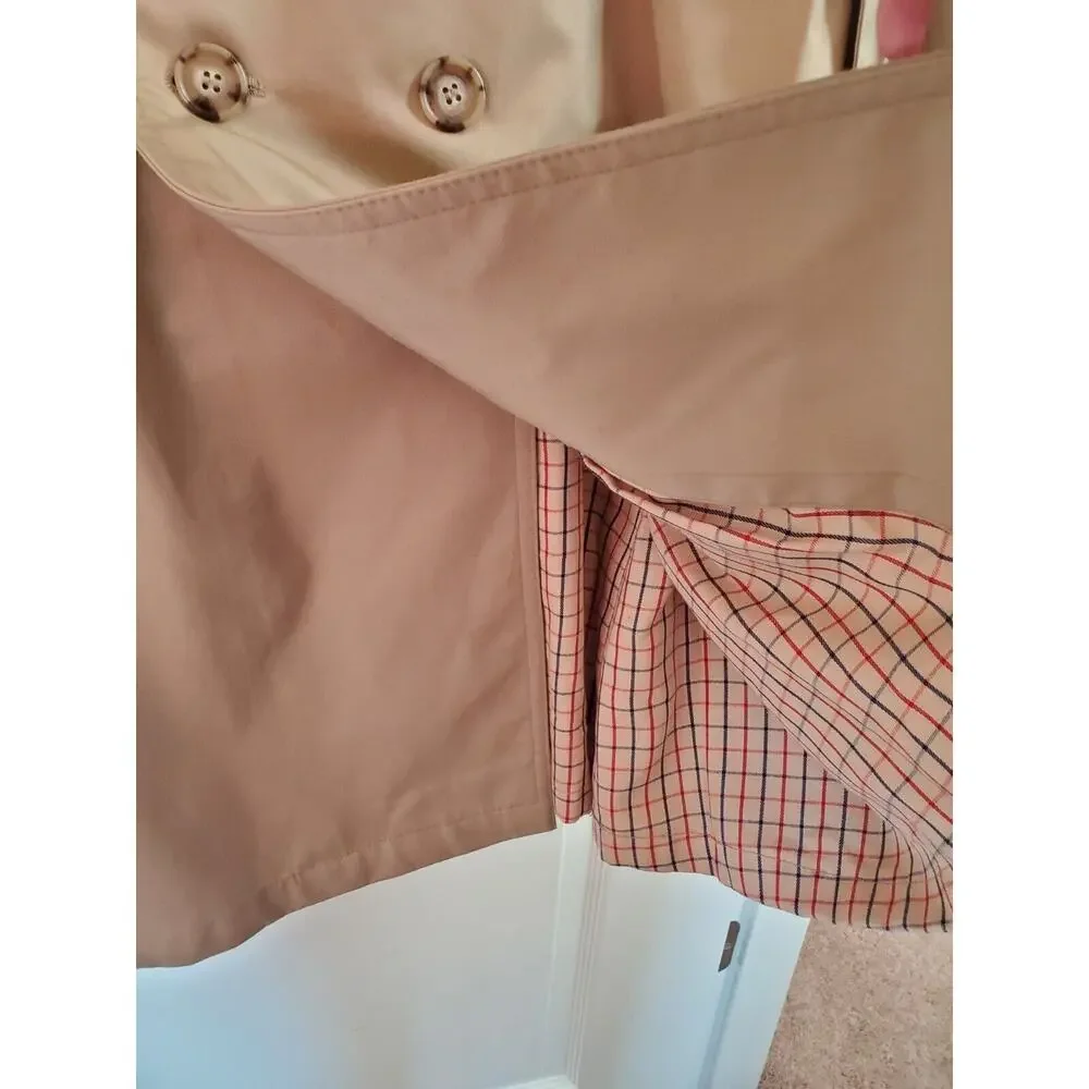 Classic Belted Trench Rain Coat Tan w/ Check Plaid Lining, Men's Size XL (40)
